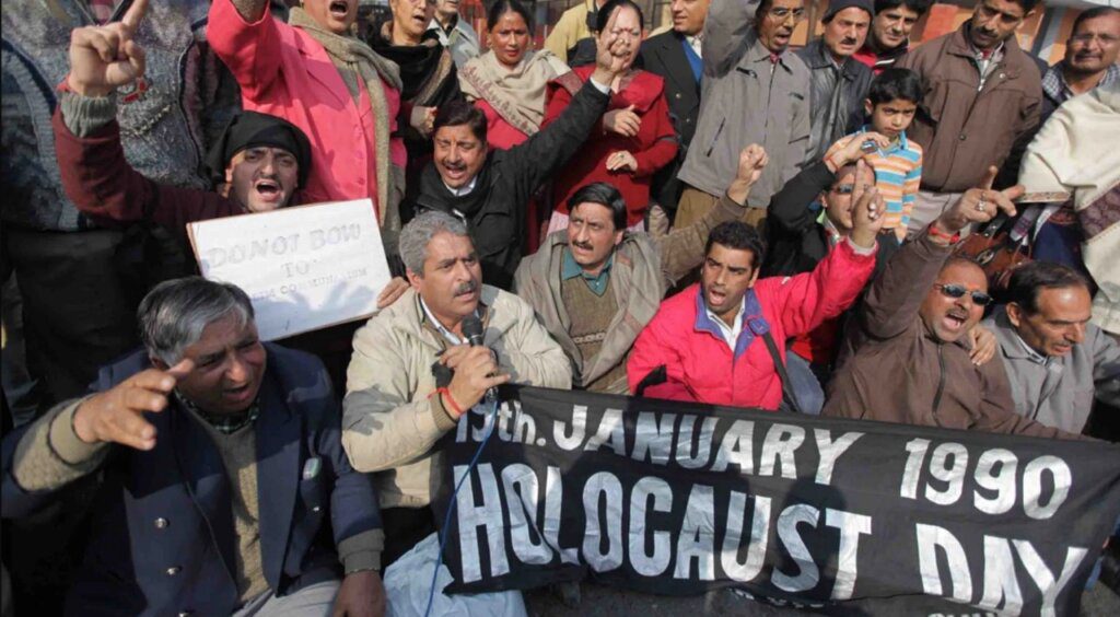 Displaced Kashmiri Pandits protesting against genocide. 19 january, 1990 is observed as holocast cast afainst the genocide of Kashmiri Pandits